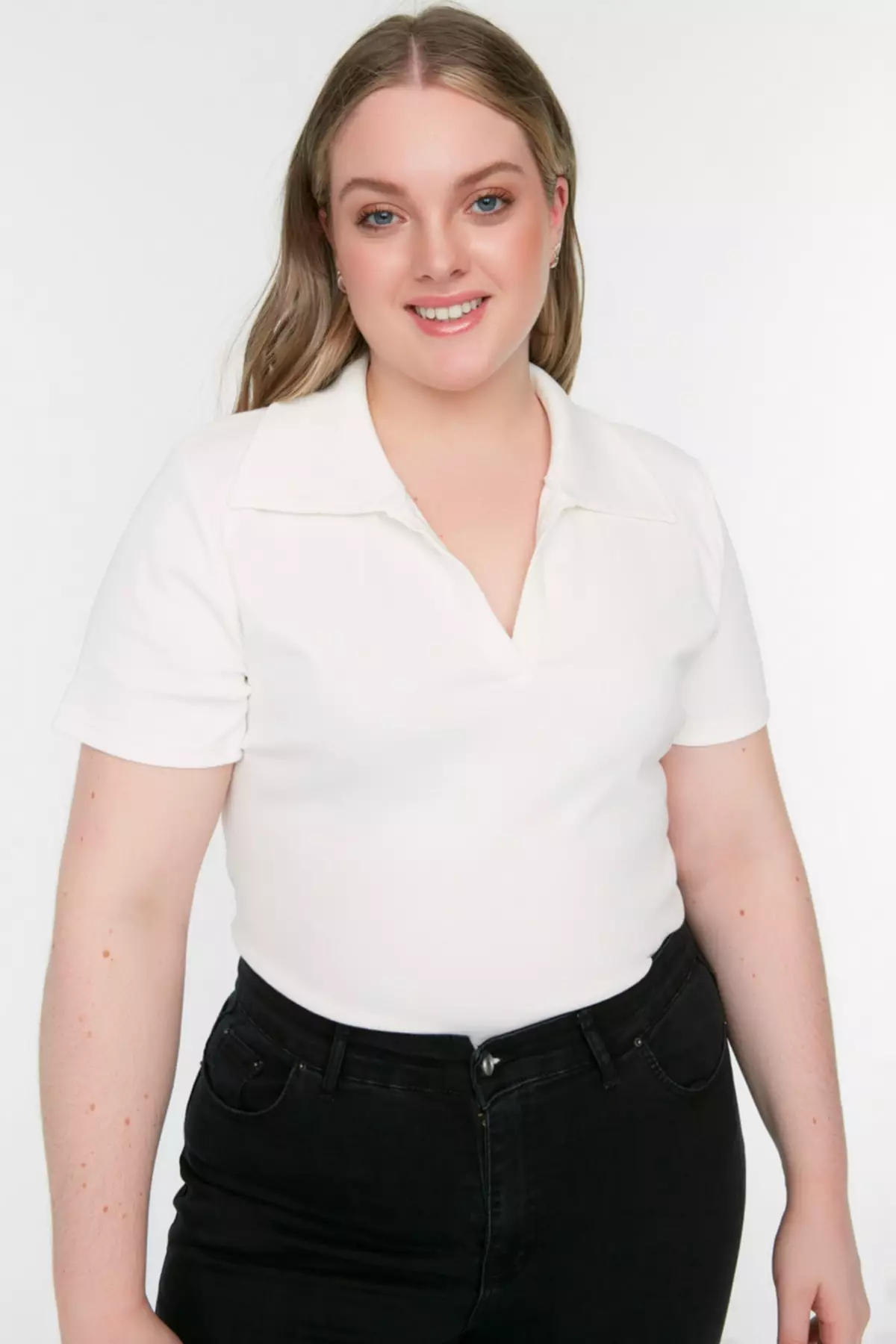Plus Size Knitted Polo Shirt