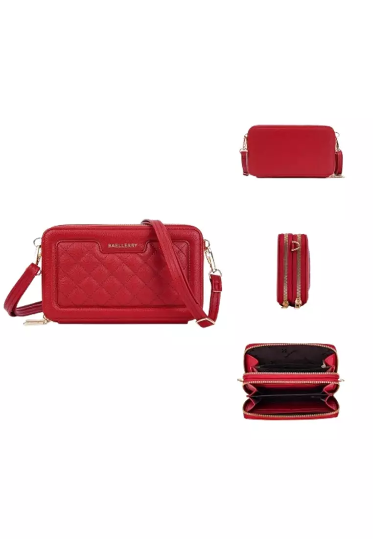Tas Selempang Wanita 2 IN 1 Dompet Handphone Bahan Kulit PU Leather Premium ORIGINAL - Red