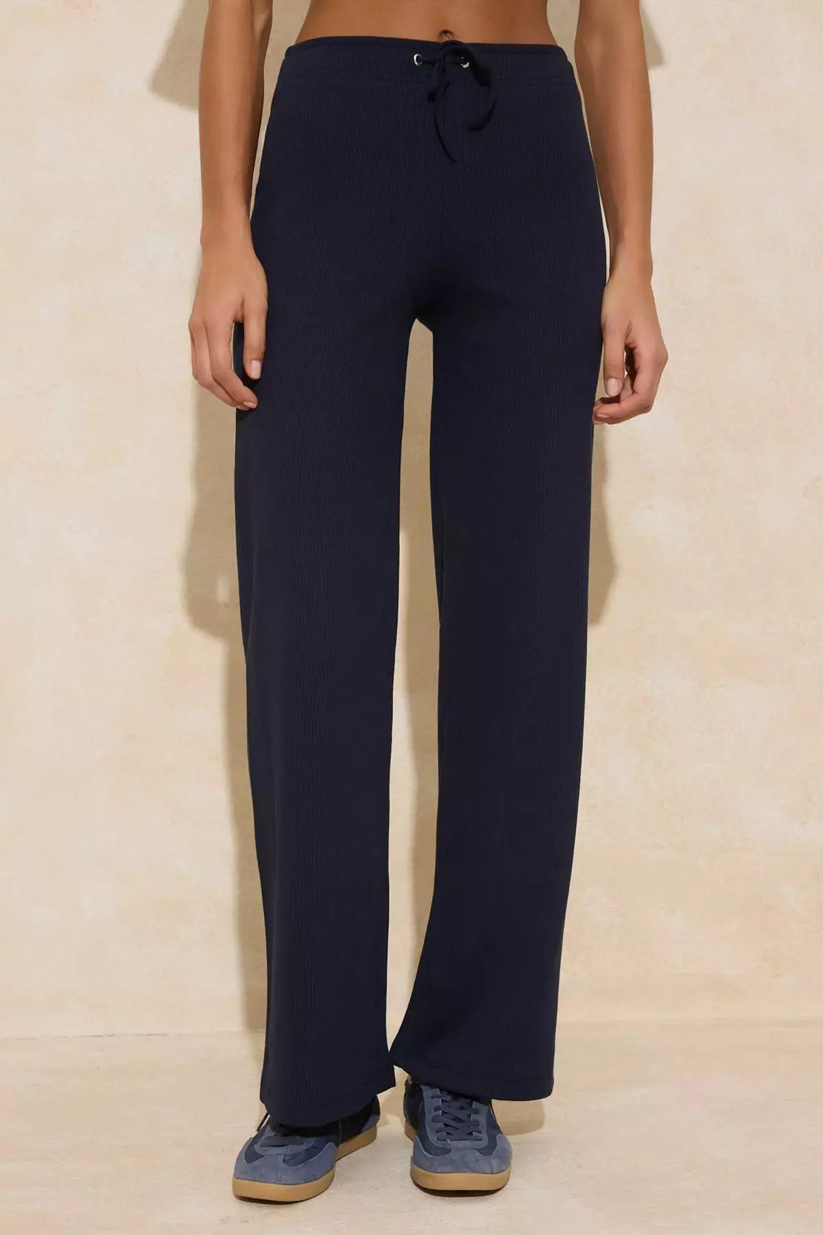 Brown-Navy Blue 2-Pack Flare/ Flared High Waist Knitted Sweatpants Tedaw25Ea1