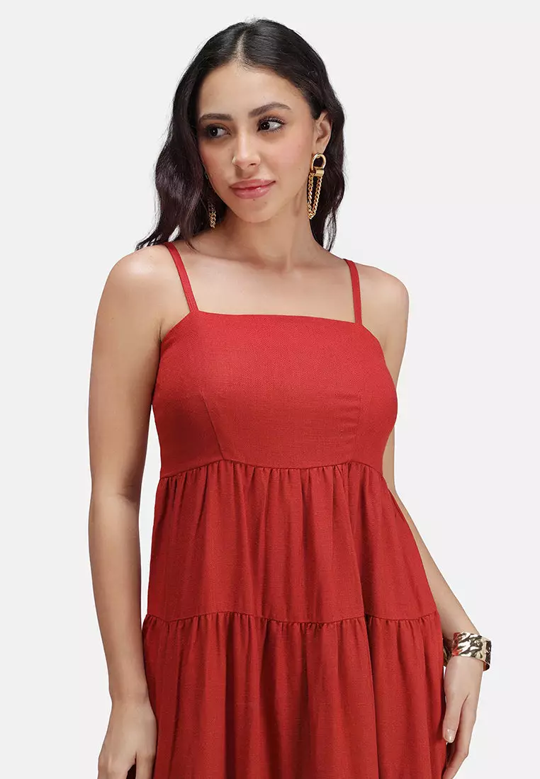 VIRGIO Linen Strappy Maxi Sleeveless Dress