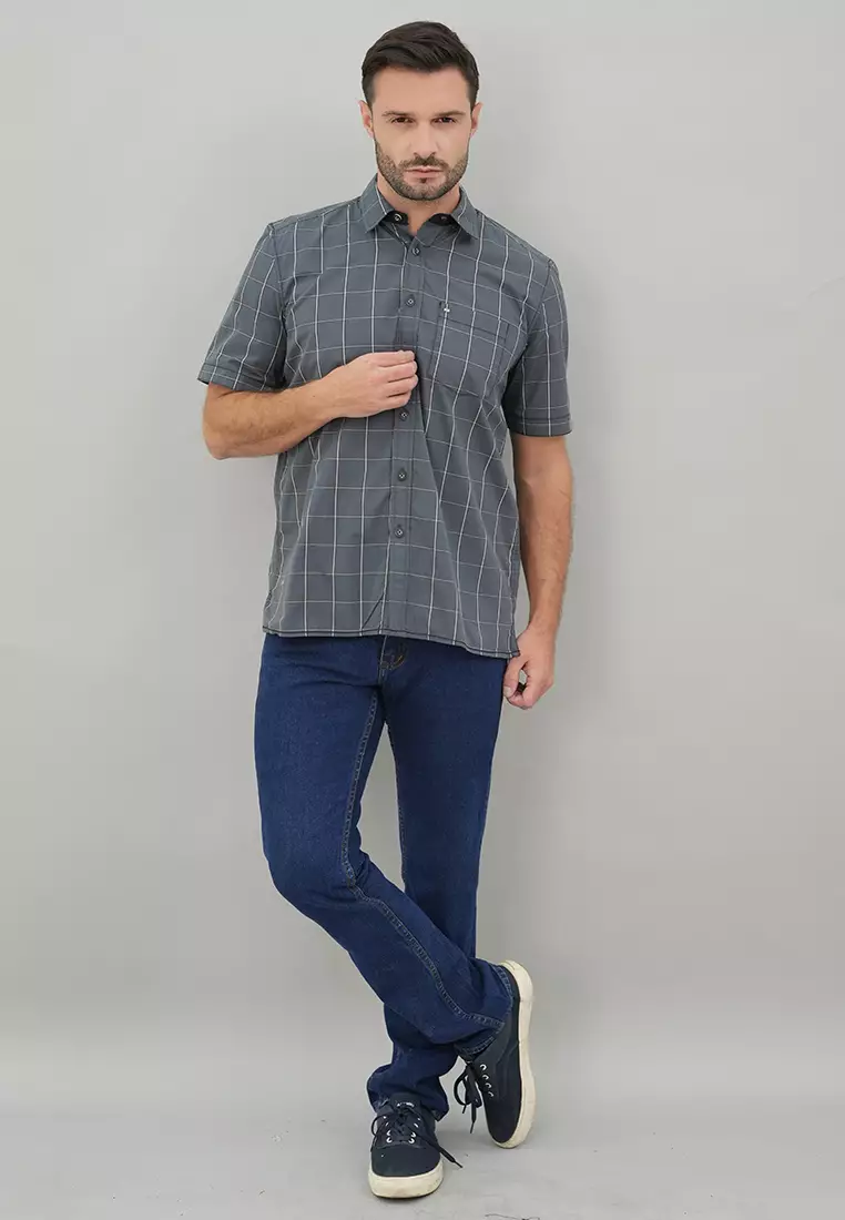 LGS - Regular Fit - Kemeja Casual Pria - Lengan Pendek - Motif Kotak-Kotak - Warna Variasi