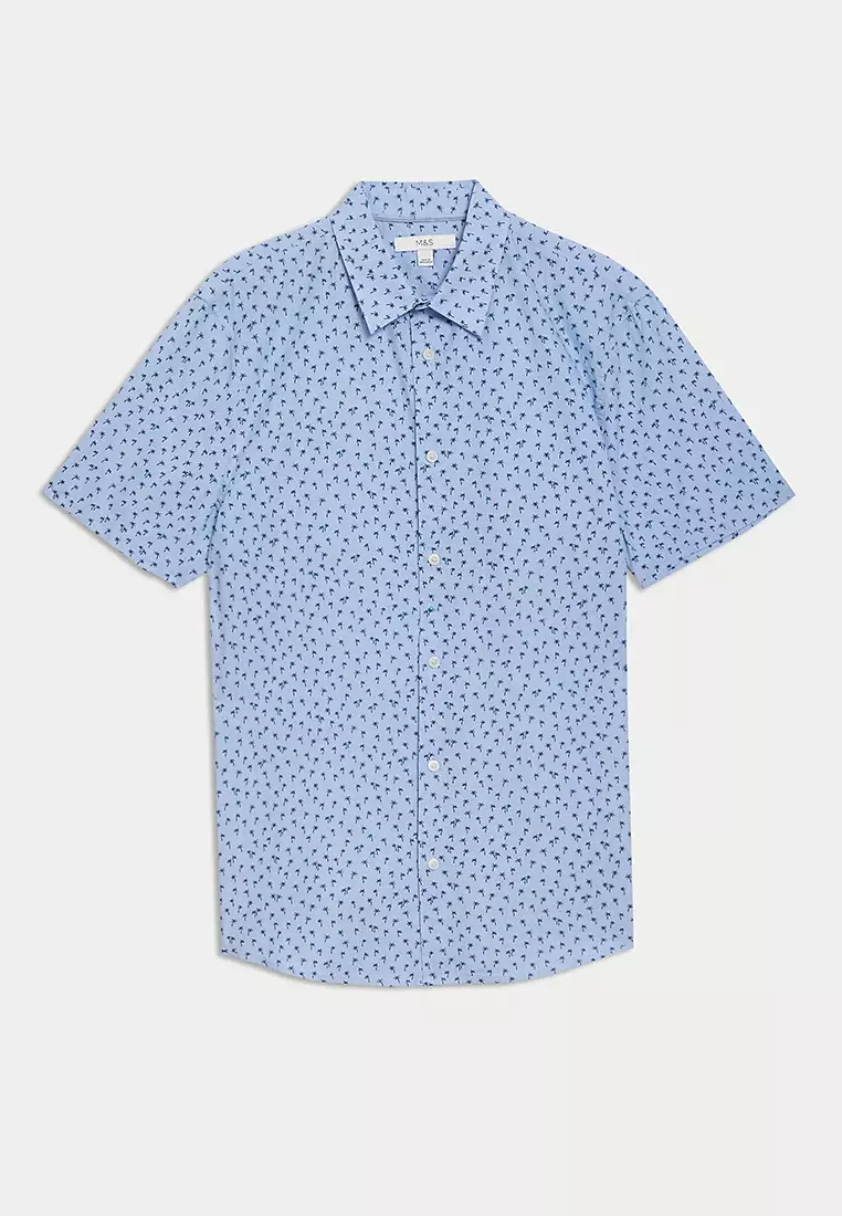 Easy Iron Pure Cotton Geometric Print Shirt