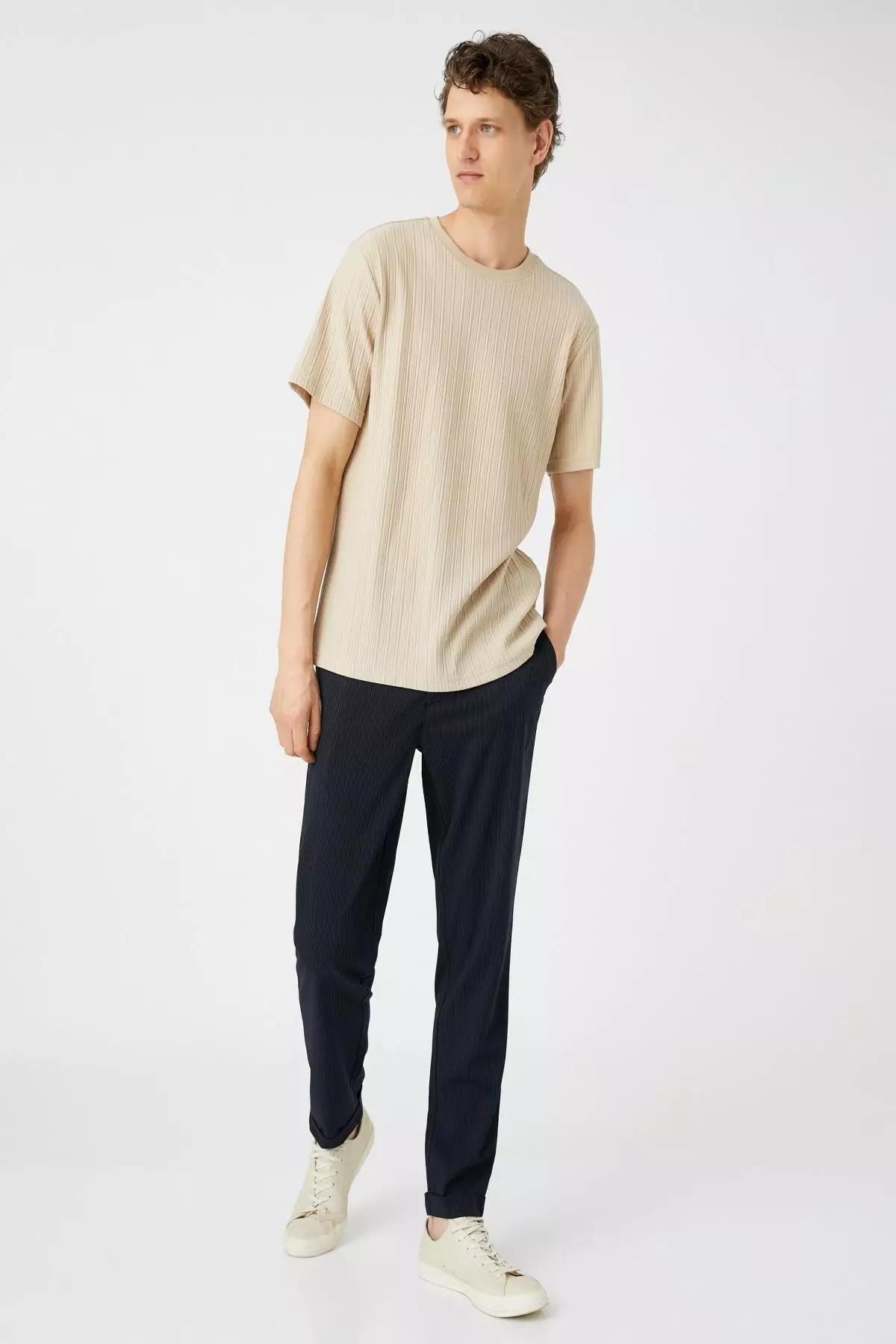 Lace Waist Striped Pants