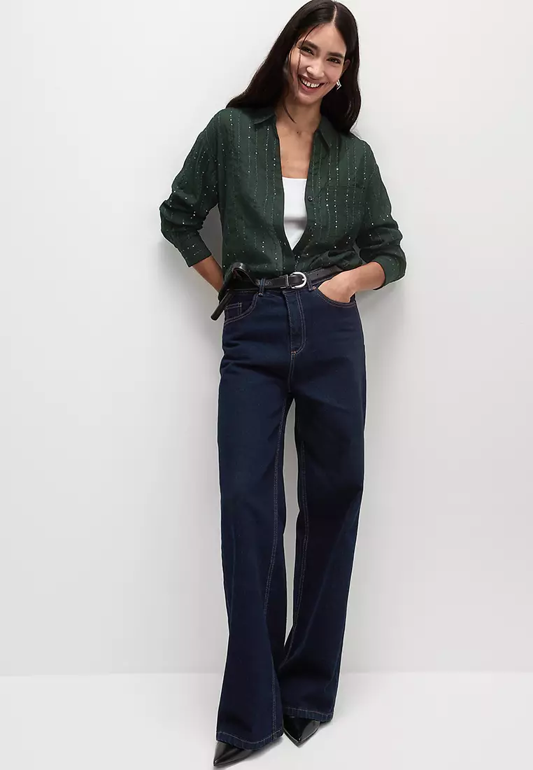 Lyocell Rich Sequin Collared Shirt