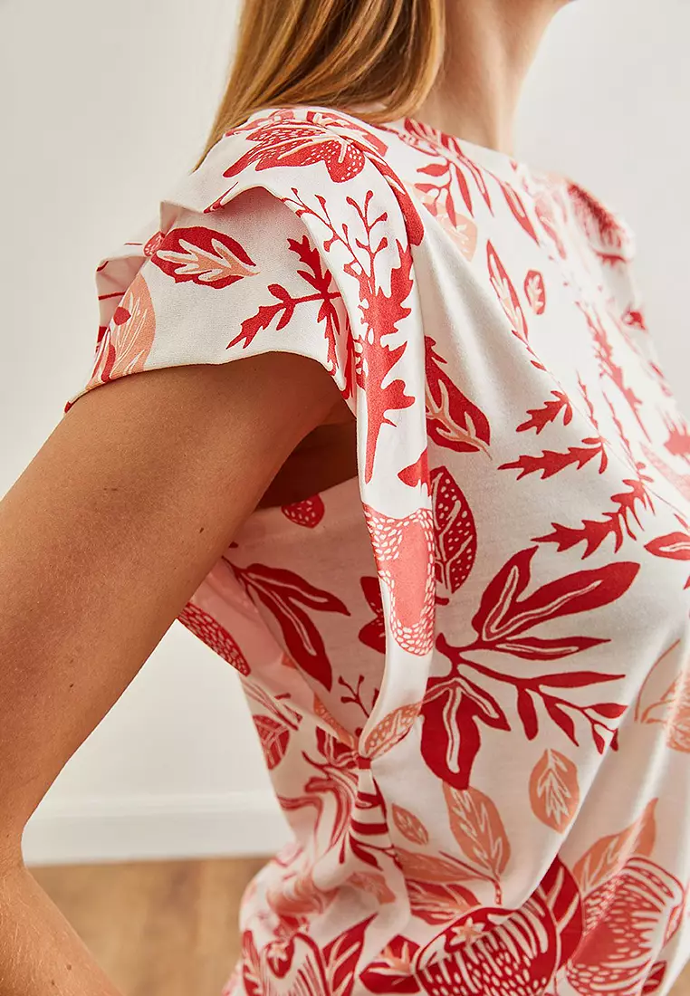 Sleeve Detailed Cotton T-Shirt