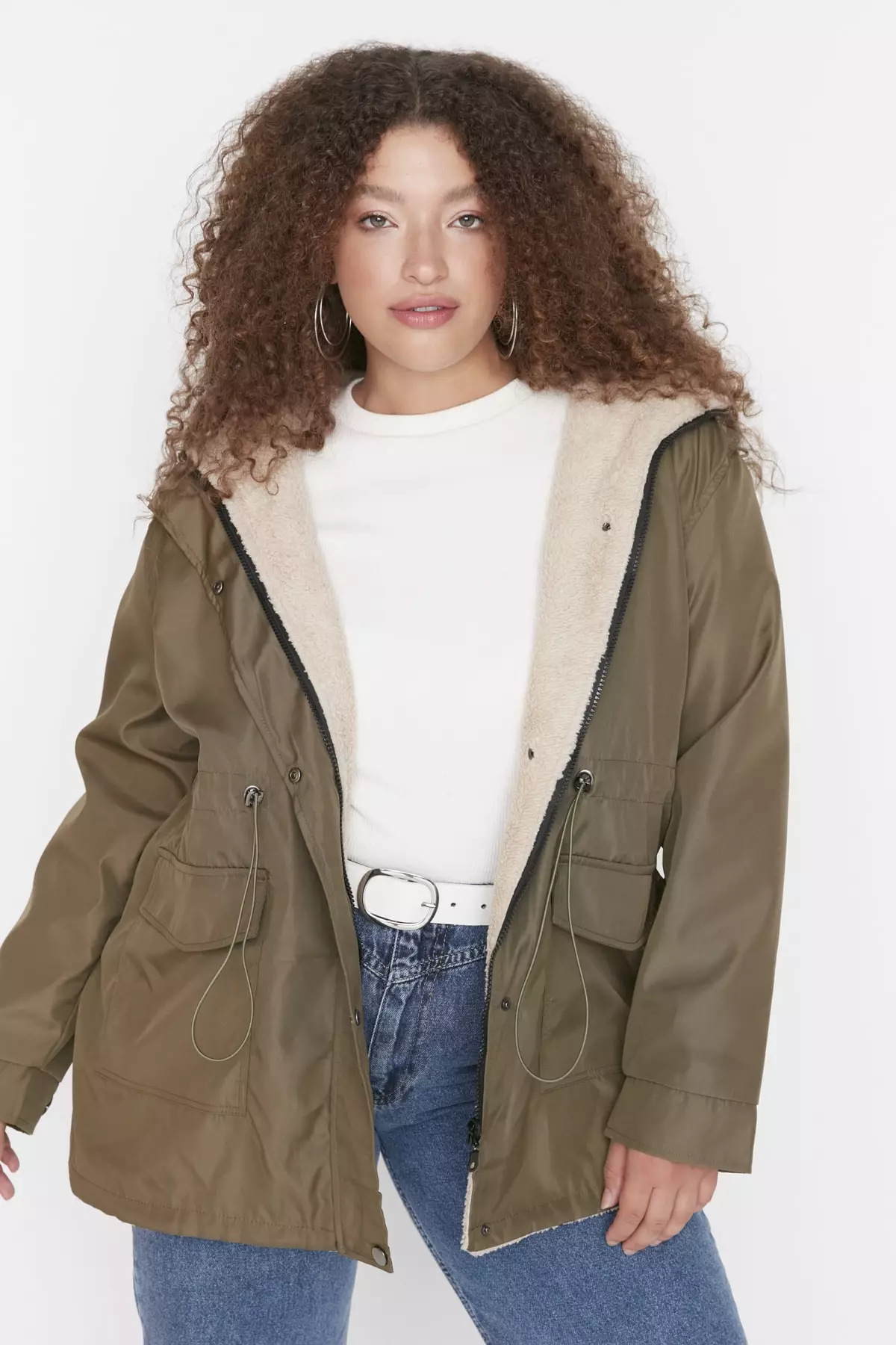 Khaki hooded sale coat womens