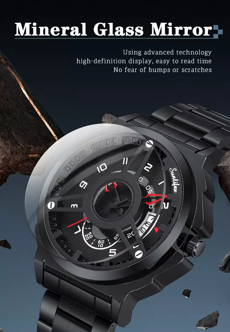 Jam Tangan Pria 9111 Hollow Dial Kuarsa Mode Tanggal Cool Anti Air Jam Tangan Cowok Original allblack