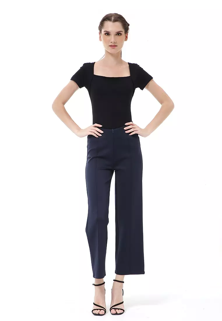 Stella Celana Kerja Wanita Long Pants Kulot Simple Design Material Scuba ORIGINAL - Navy