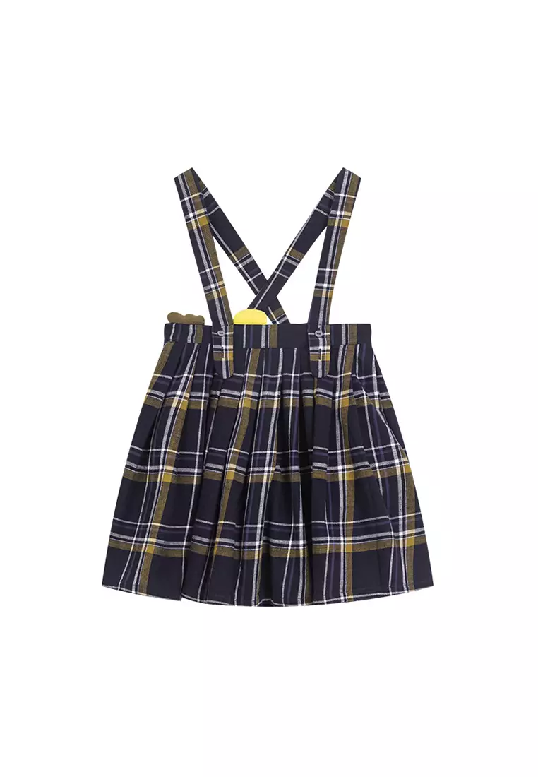 Checkered Cross Back Suspender Skirt
