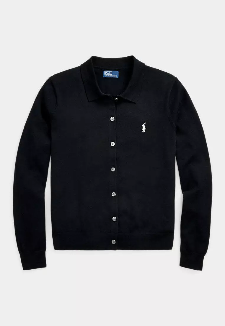 Polo-Collar Buttoned Cardigan