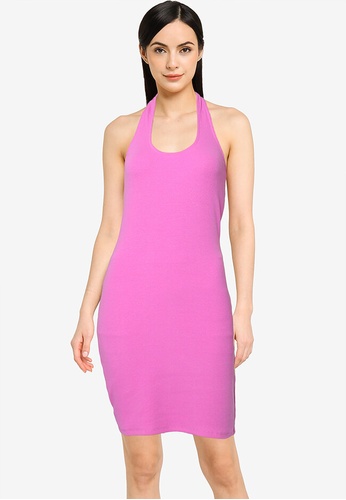 Cotton On pink Rib Halter Mini Dress E0B63AADD77EB8GS_1