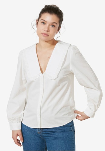 Trendyol white Oversized Collar Detail Shirt CB746AA53D95D4GS_1