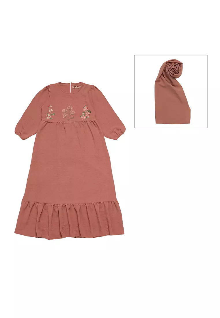 Baju Gamis Anak Perempuan Putik Bunga Dusty Pink - ADORABLE