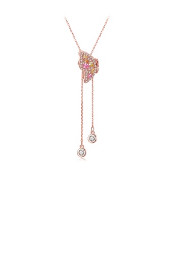 Glamorousky pink Simple and Fashion Plated Rose Gold Butterfly Cubic Zirconia Tassel Pendant with Long Necklace 8DC4DACA94CF70GS_1