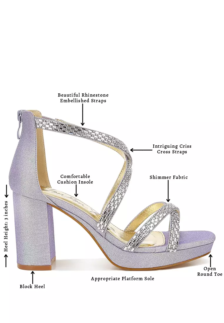 Rhinestones Embellished Strappy Sandals in Lilac