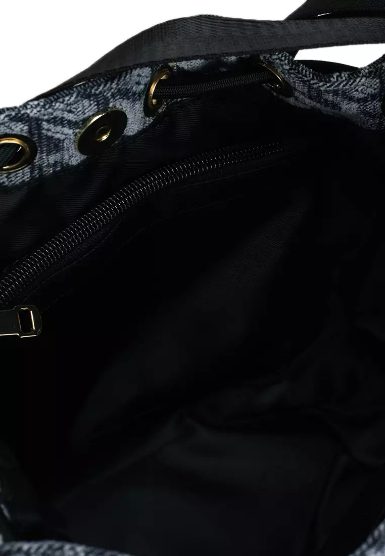 Denim Fabric Convertible Bucket Bag