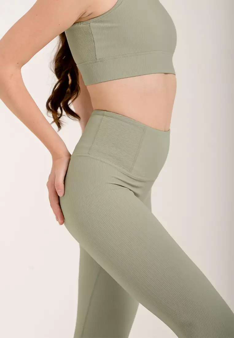 HAPPYFIT PLEATED High Waist Leggings - Sage Green