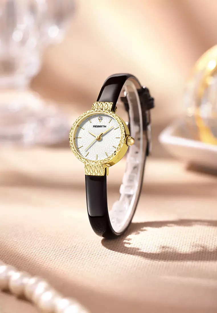 Jam Tangan Wanita Korea Original Anti Air Kuarsa Tali Kulit Jam Wanita Kecil Jam Tangan Cewek gold white