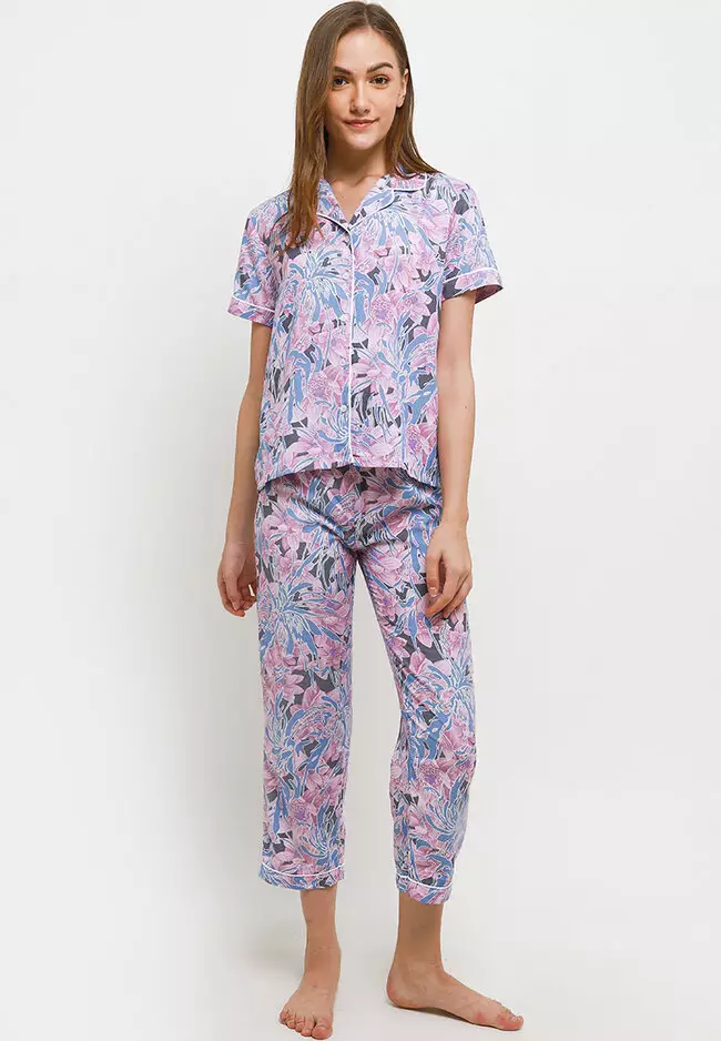 Pyjama Pijama Viscose Short Sleeve Long Pants Sleepwear
