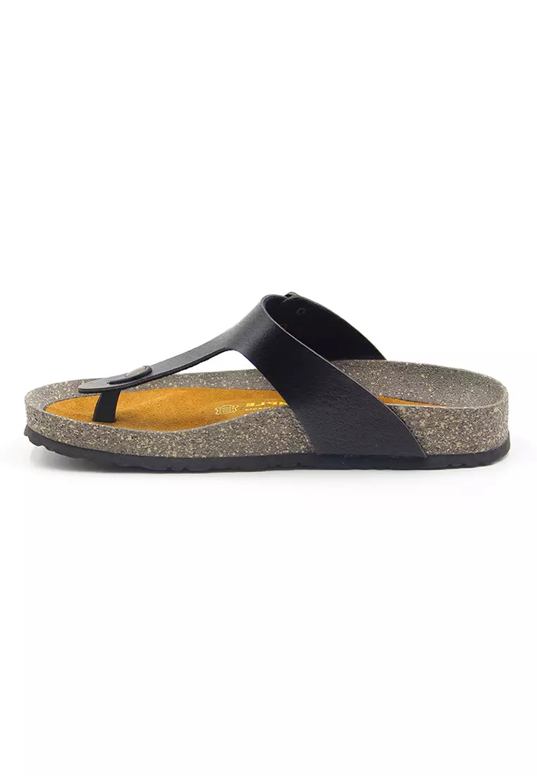 Rome - Black Leather Sandals & Flip Flops & Slipper