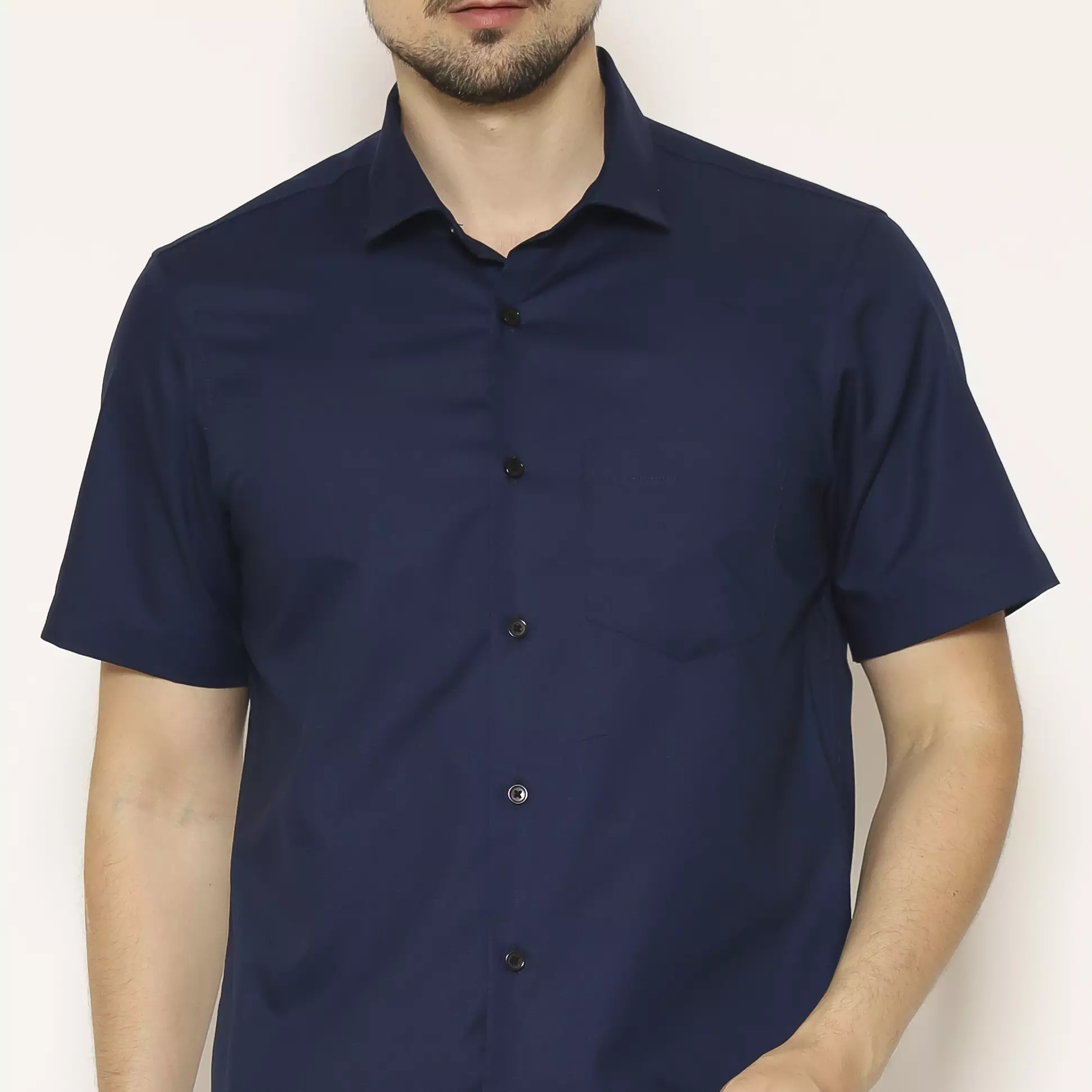 MAGINOT Kemeja Pria Basic Polos Lengan Pendek DARK NAVY