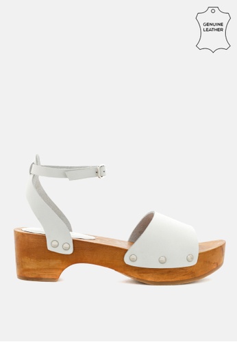 Rag & CO. white Wooden Clogs in Leather A89BCSH7E86271GS_1