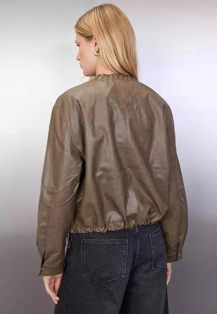 Cinched Faux Leather Jacket