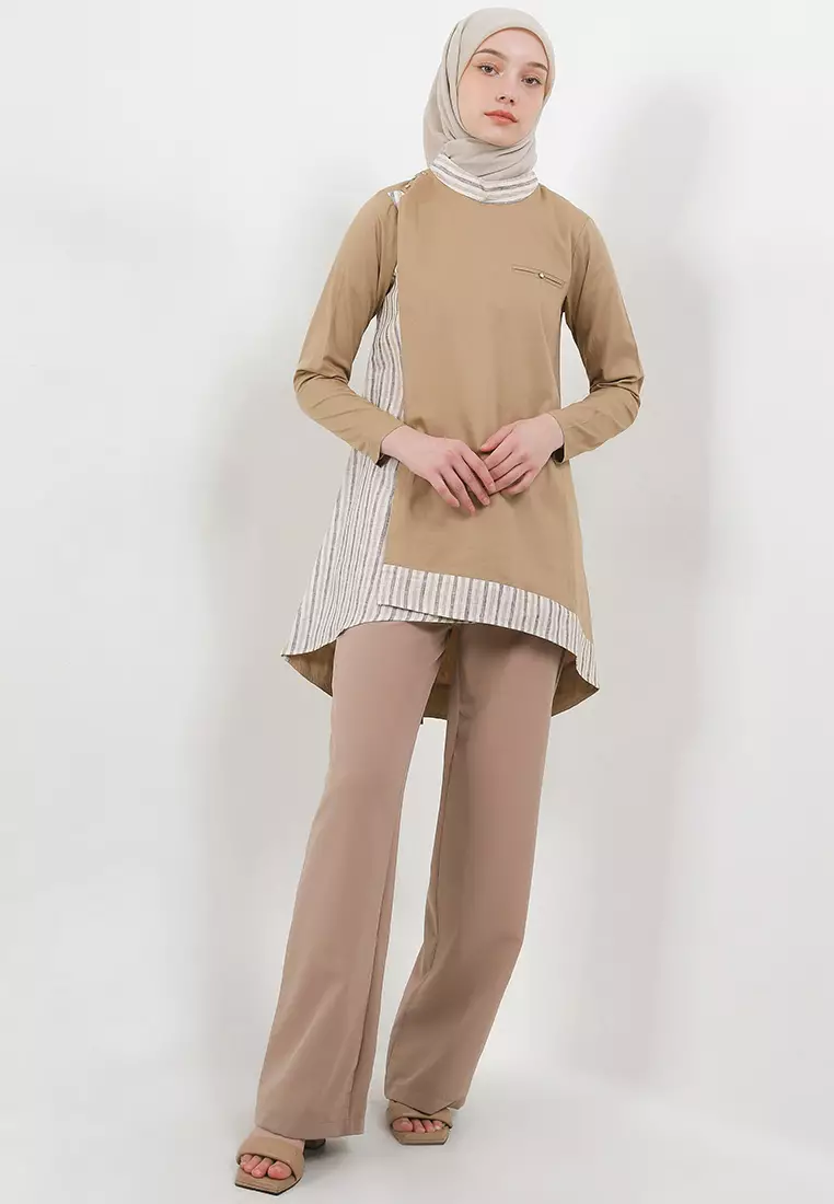 Bardie Assymetrical Tunic In Green Stripes