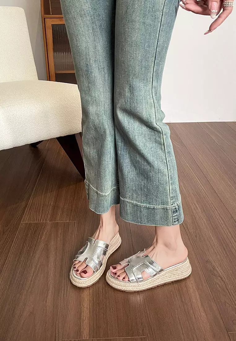 PU搭帶草編坡跟涼鞋WW568-1