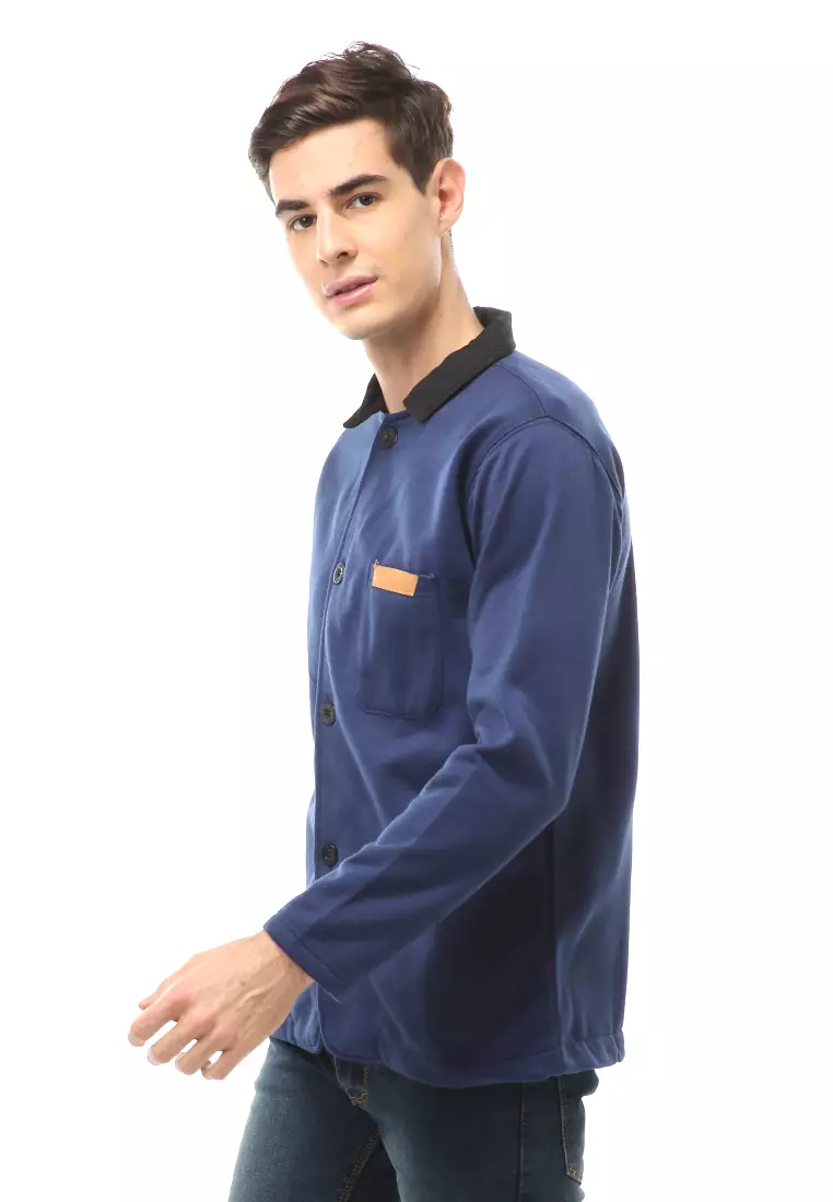 Woreq Atasan Formal Pria Outerwear Kemeja Blazer Lengan Panjang Material Fleece ORIGINAL - Navy