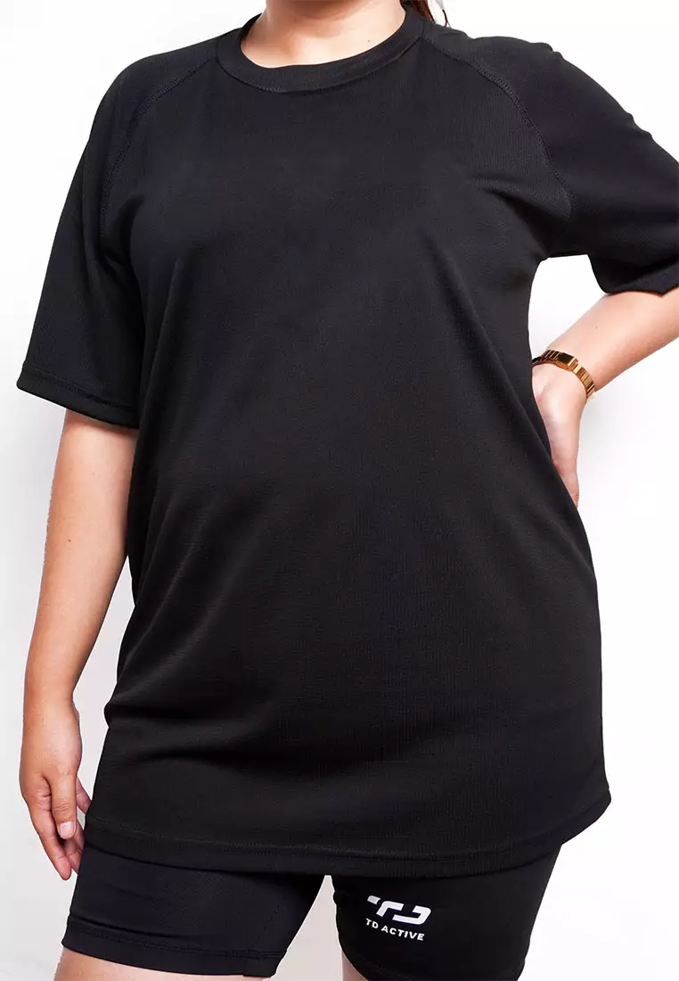 LSA87 S/S  baju olahraga tangan pendek cewe polos Td Active hitam