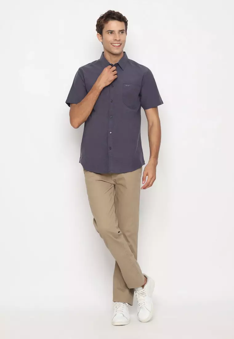 RBJ Kemeja Polos Cotton Navy Slim Fit Pria