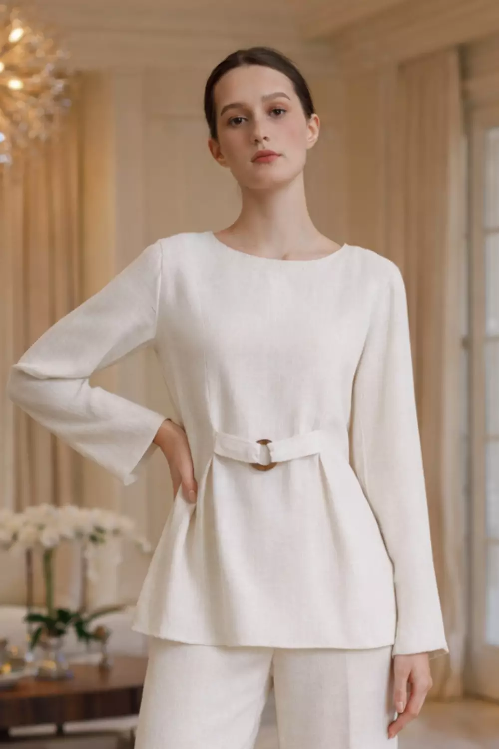 Essentials Lounge Wear Lenin Set Natural (One Set Shirt & Pants)