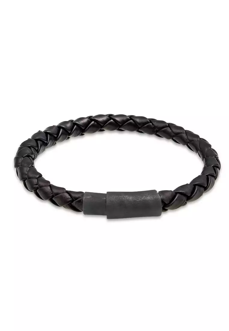 Mens leather bracelet on sale with sterling silver