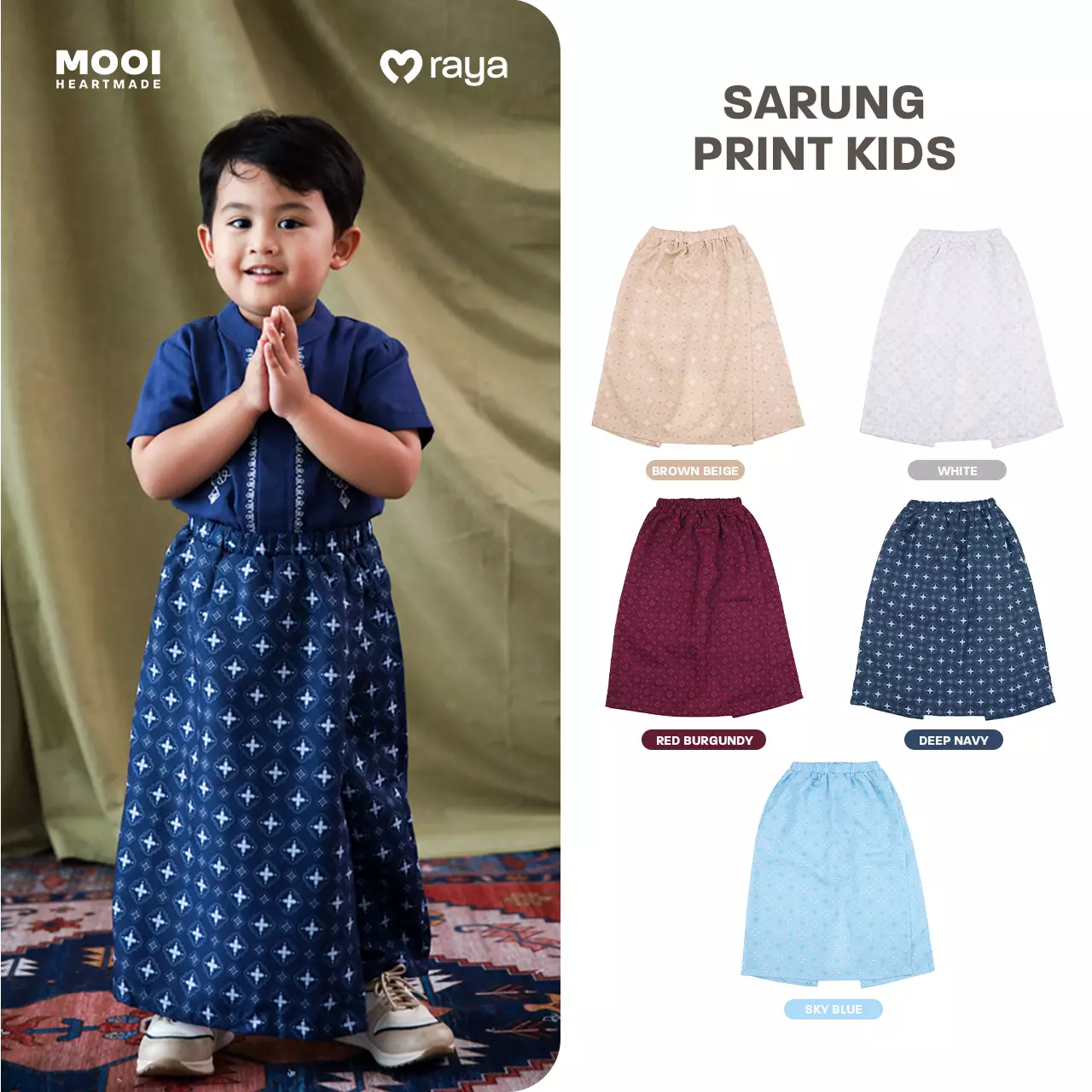Mooi Sarung Print Sarung Anak Laki - Laki Raya Collection - Brown Beige
