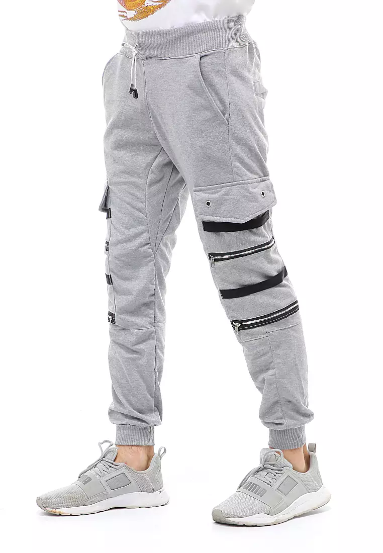 Locko Long Pants Celana Jogger Pria Zipper Design Material Baby Terry ORIGINAL - Light Gray