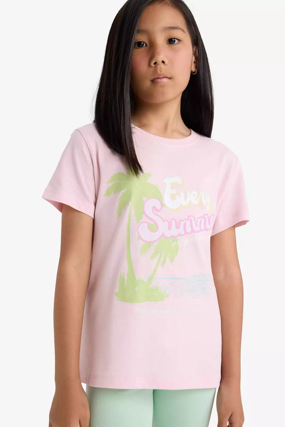 Girl's Crew Neck Printed Short Sleeve T-Shirt E0351A825Sm