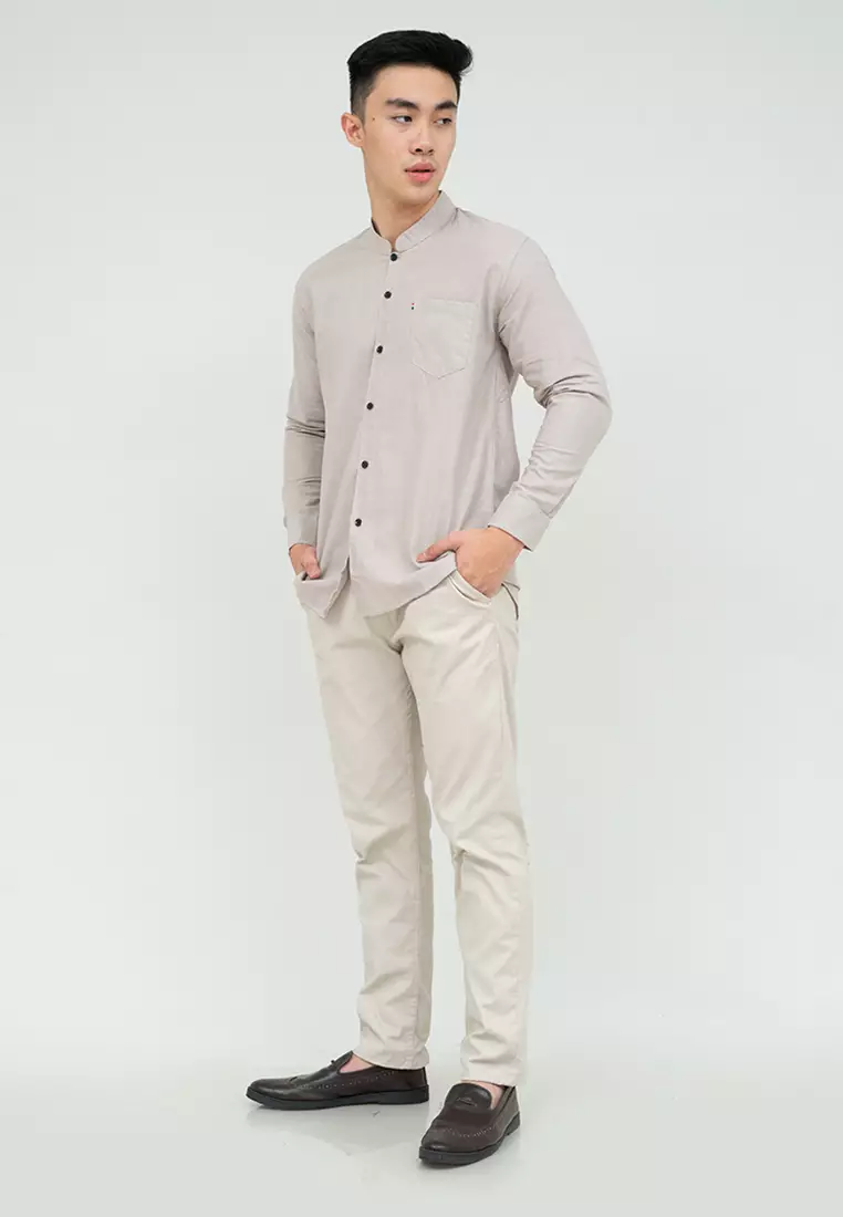 Houseofcuff kemeja Koko Lengan Panjang Pria Beige