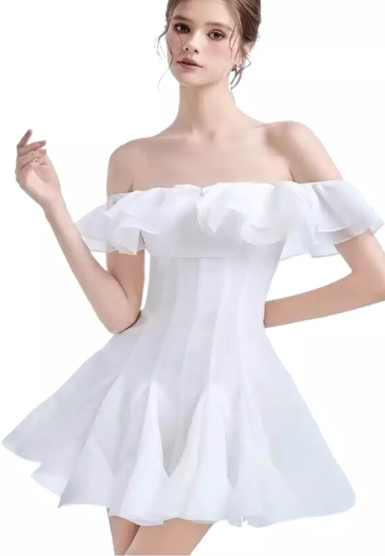 Off Shoulder Ruffled Mini Dress CA26022438W
