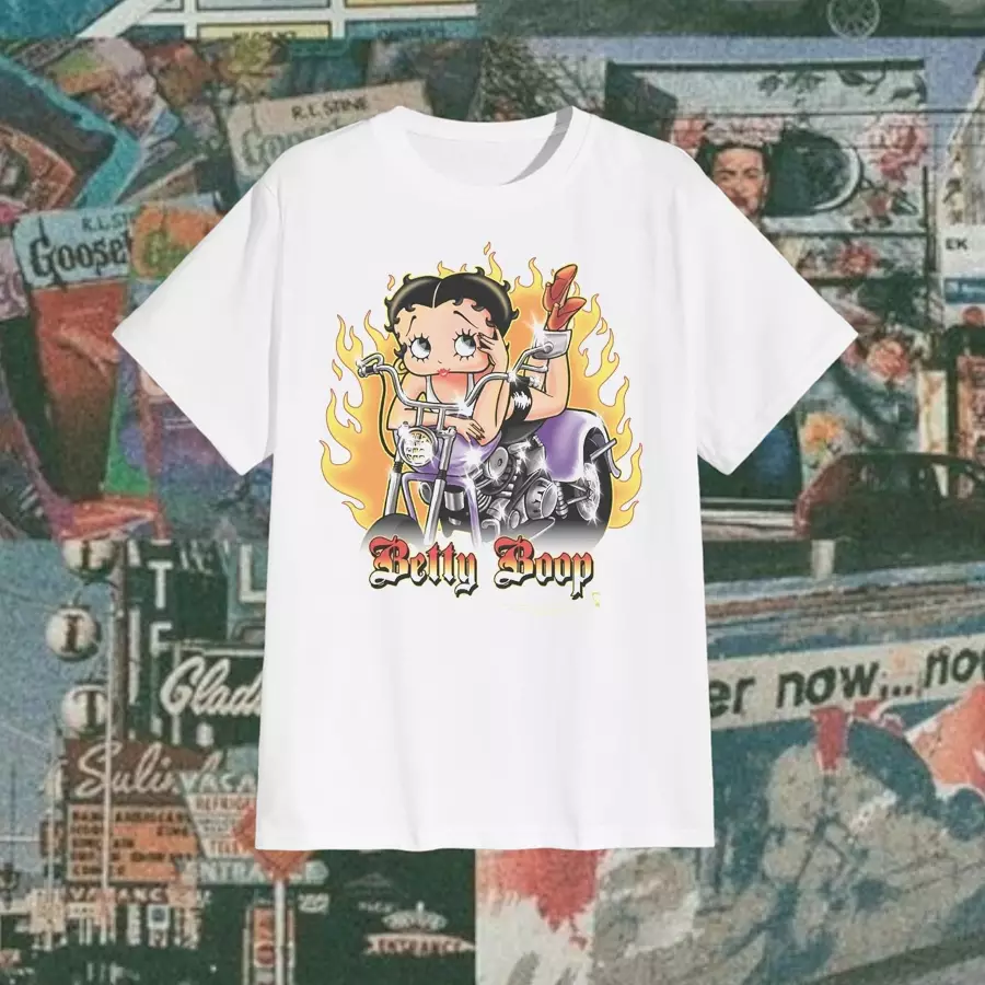 Ossu T-Shirt DTF Betty Boop - Motorcycles White T-shirt