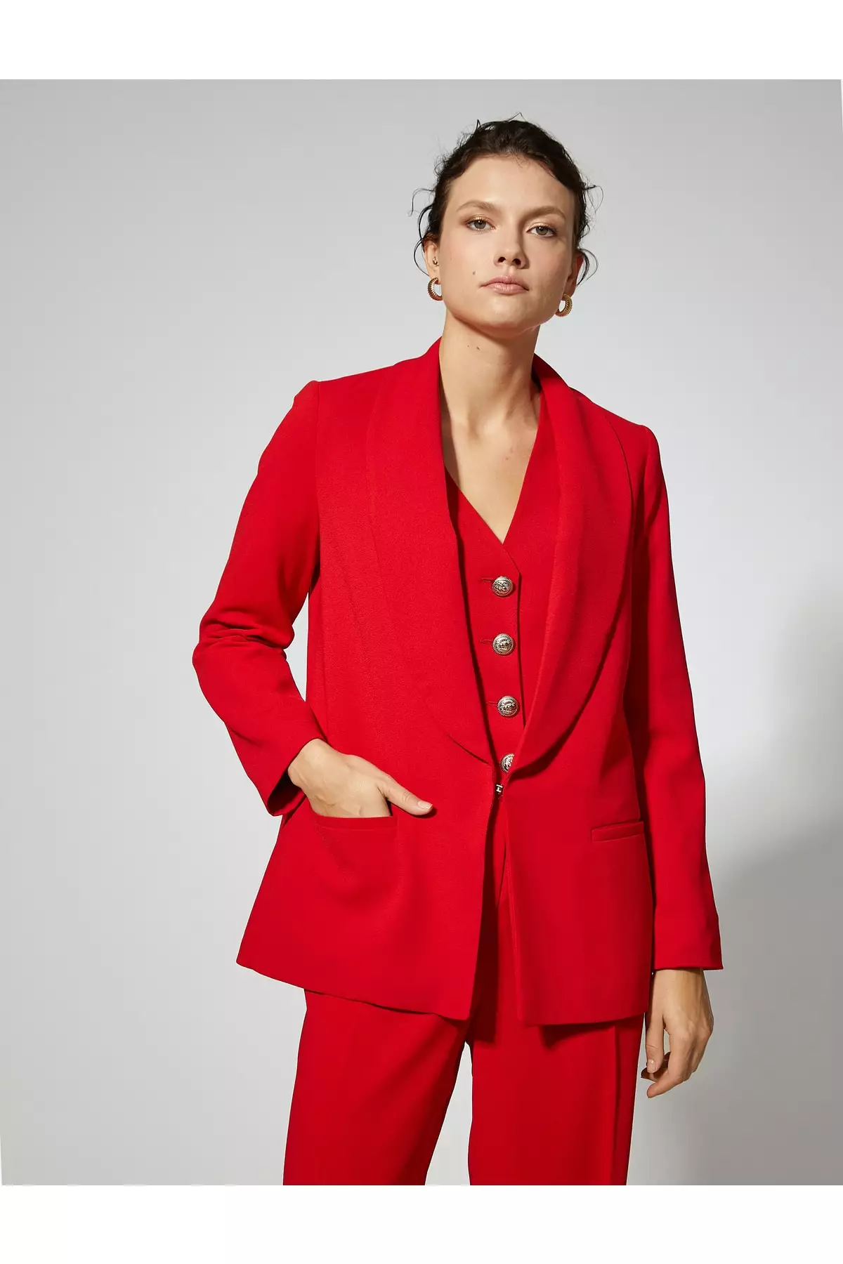 Red deals button blazer