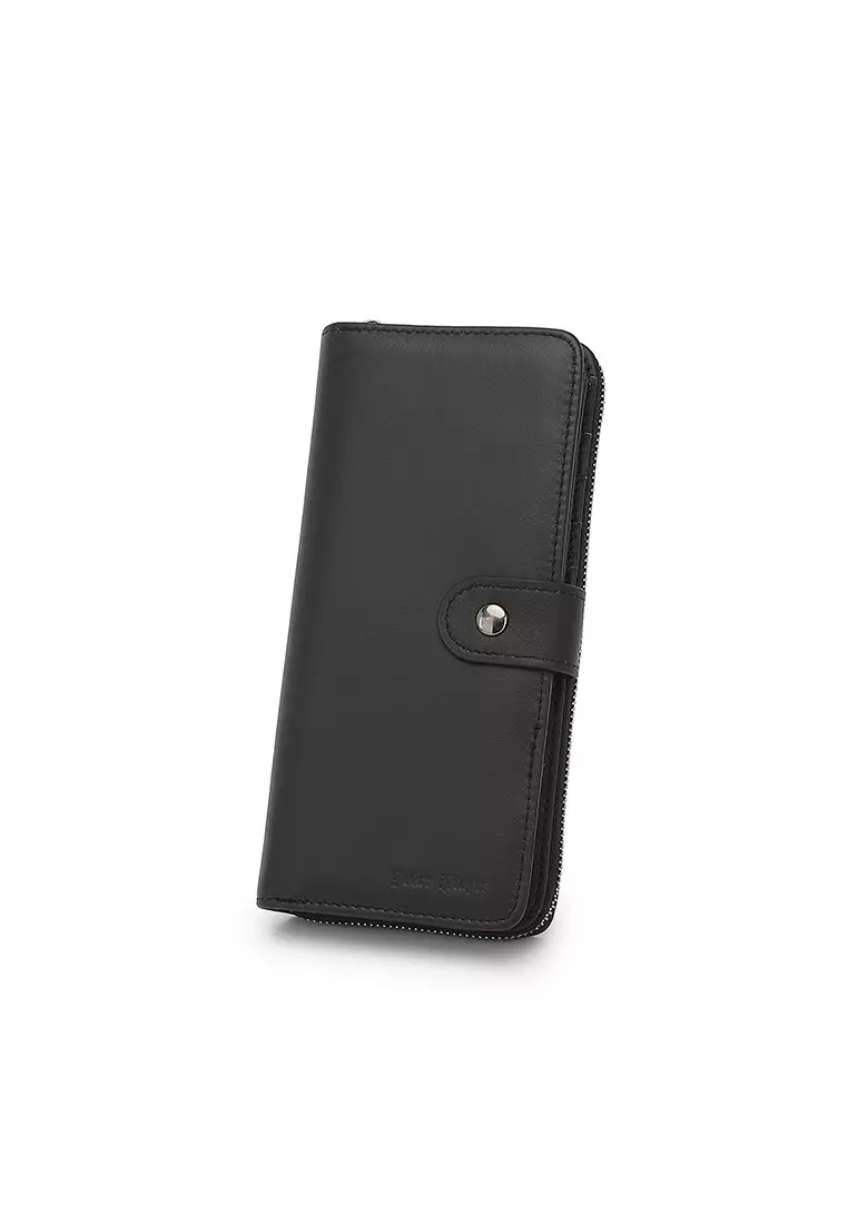 Unisex Genuine Leather RFID Blocking Wallet - Black