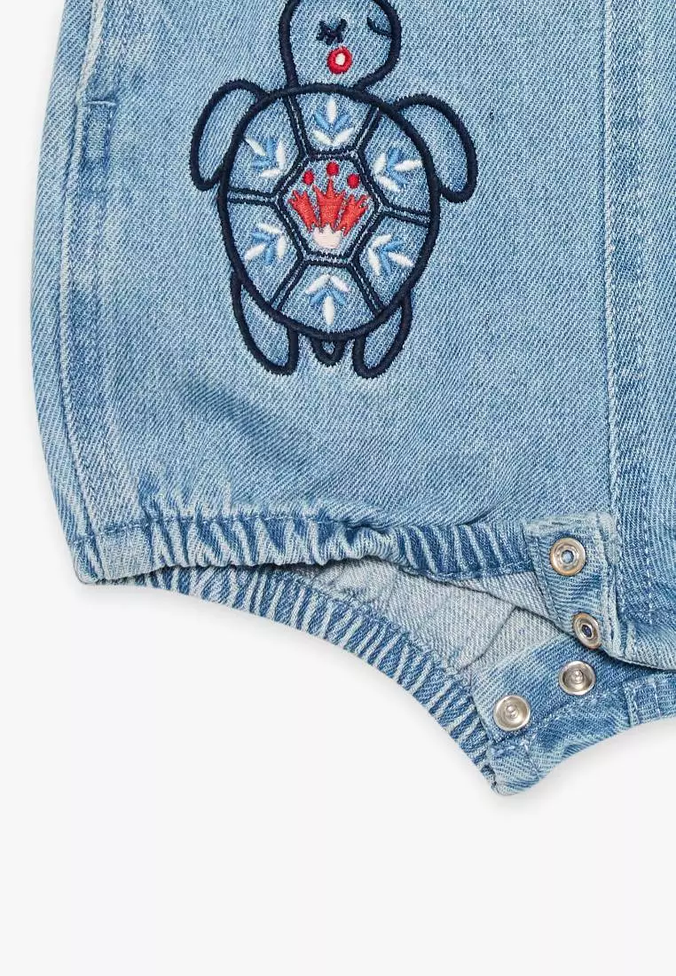 Denim Romper with embroidery