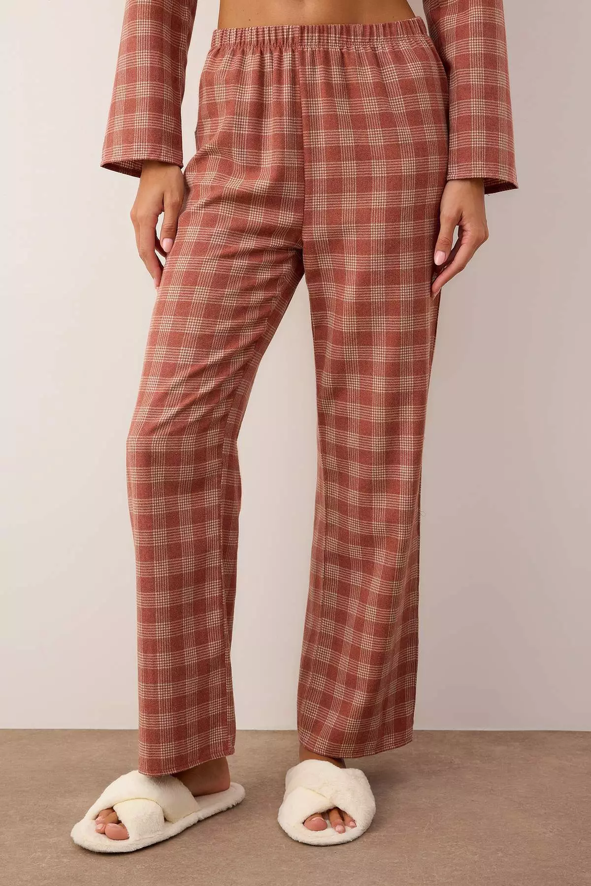 Dusty Rose Cotton Thick/Winter Plaid Flannel Woven Pajama Set Thmaw26Pt196