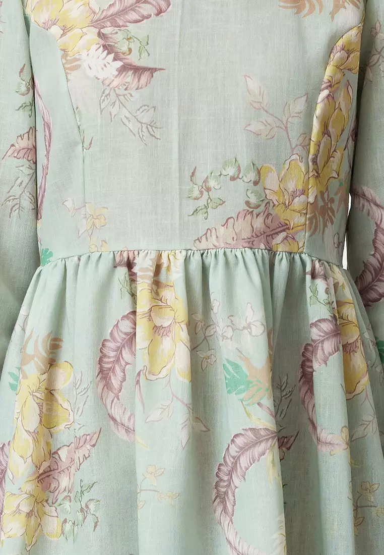 Mint Floral Linen Look Woven Dress Tctss24Eb00225