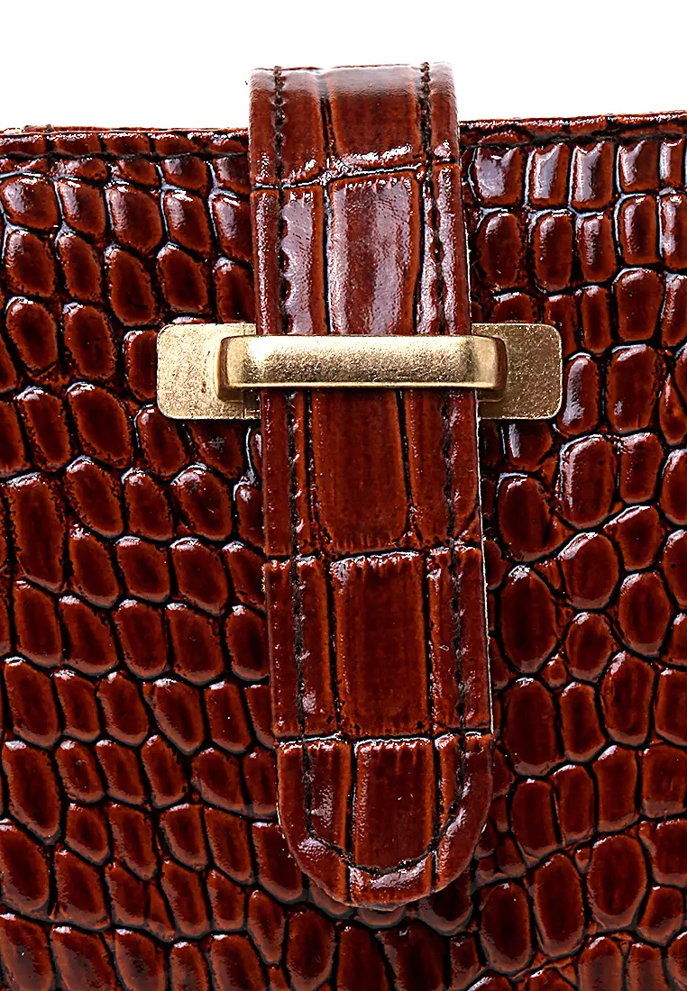 Dompet Kartu Motif Croco Design Casual Card Wallet Wanita - Coklat