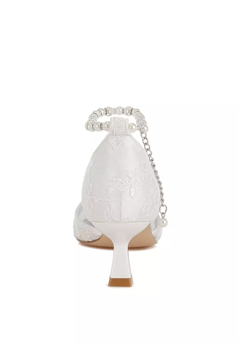 Lace Kitten Heel Sandals in White