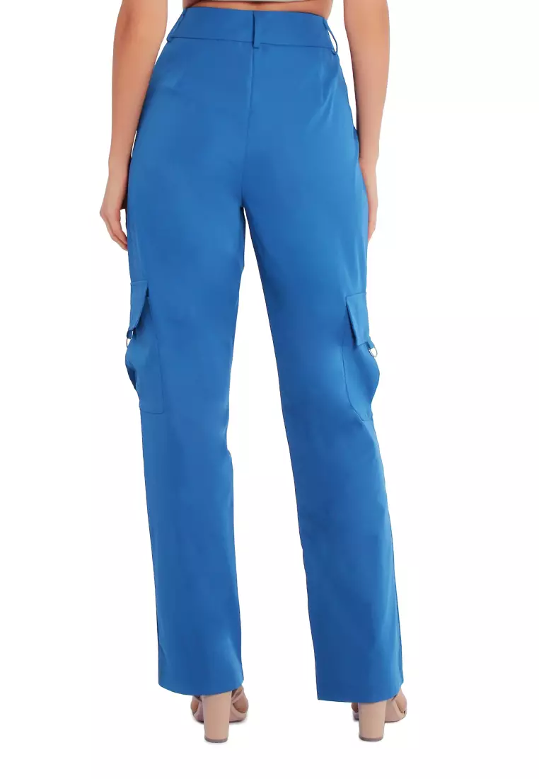 Bright blue cargo pants top