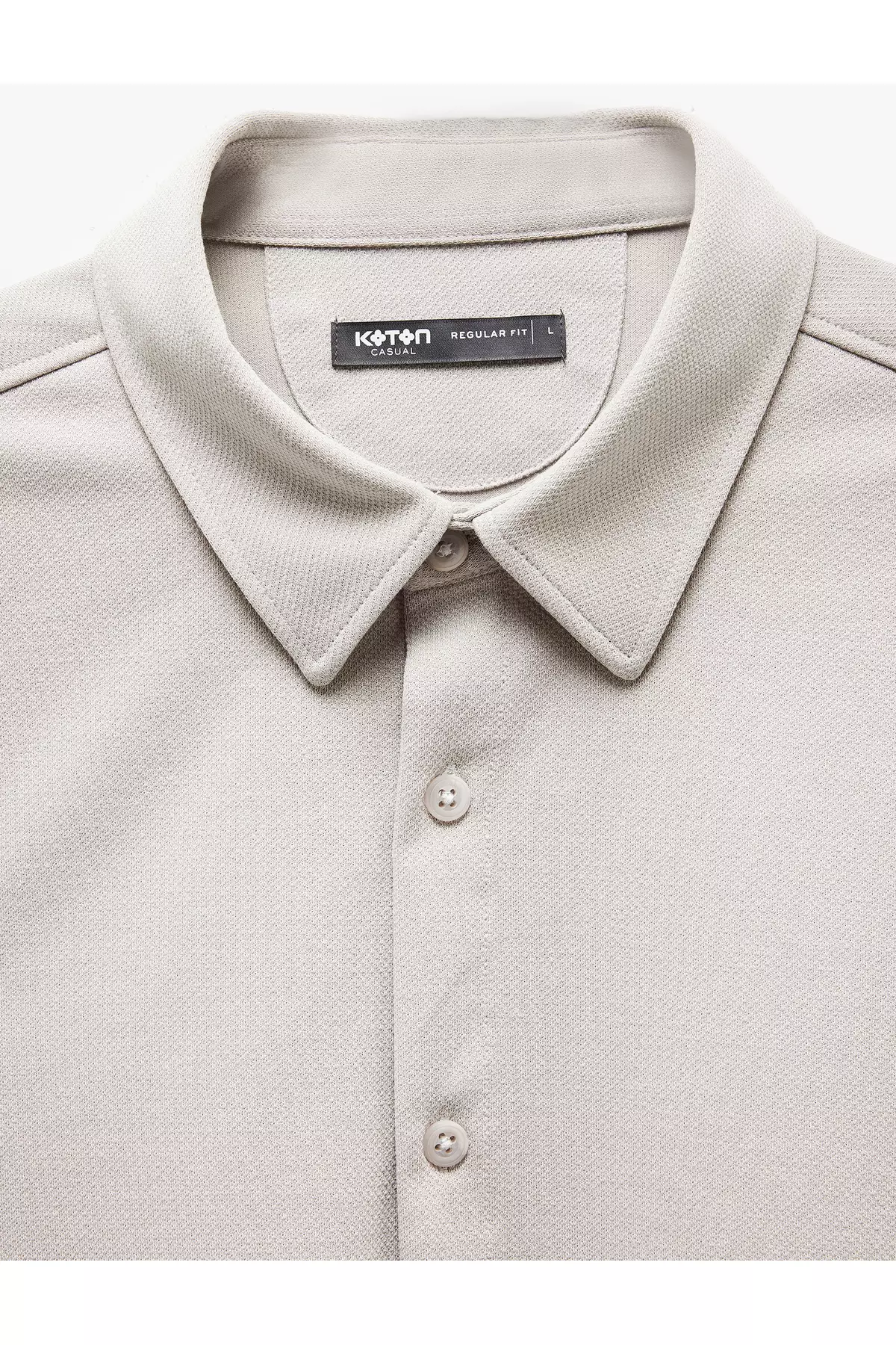 Cotton Buttoned Regular Fit Pique Fabric Long Sleeve Shirt