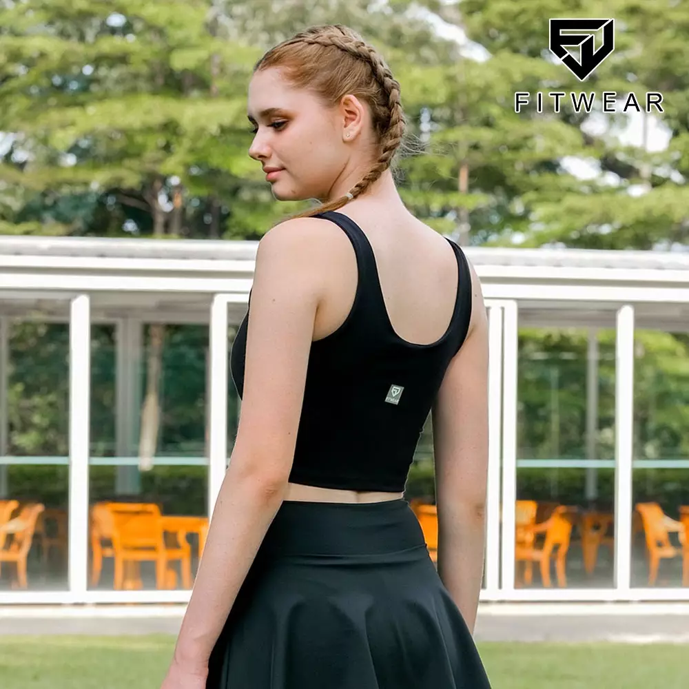 Fitwear - SportBra Croptop Olahraga Wanita EVELYNE [2IN1 PLAIN] - BLACK